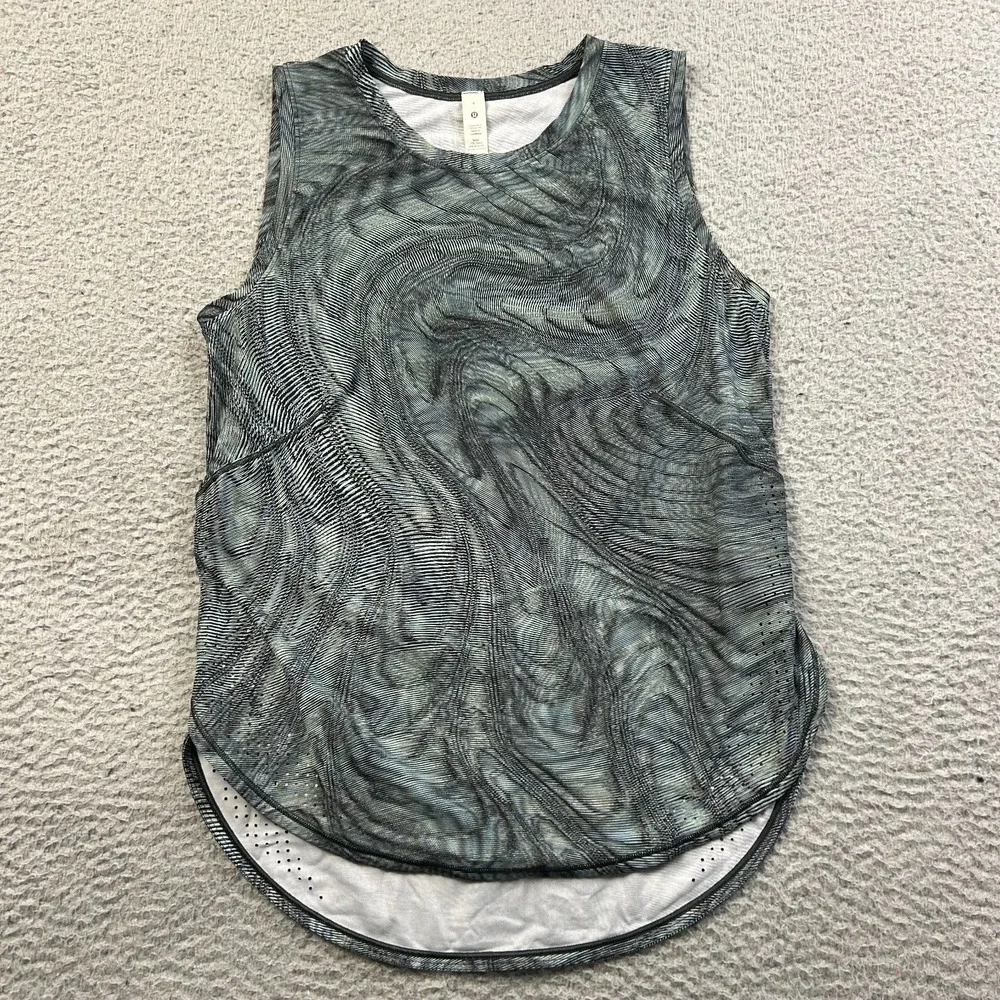 Lululemon High Neck Split Hem Run Tank Dimensional Icing Blue Mesh Top Size 4
